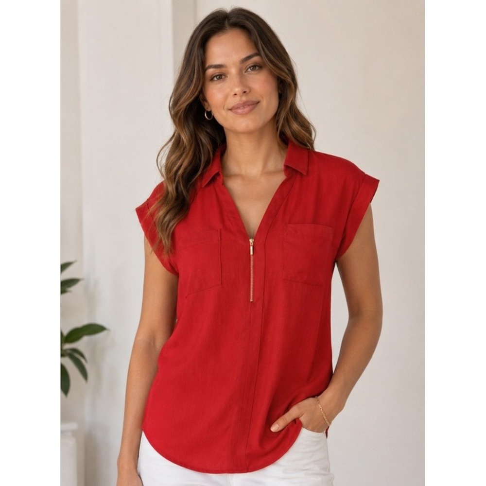 EXPRESS. Short sleeve top w/zipper in front. Red. Size S. Casual. summer…